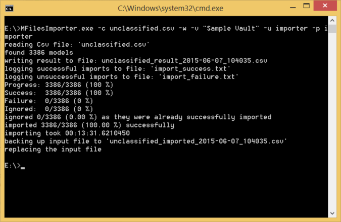 Screenshot of the M-Files Commandline CsvImporter